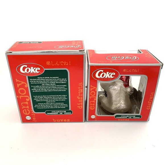 2 Coca-Cola Hand Blown Glass Ornaments Delivery Truck & Polar Bear w/Boxes Vtg - Picture 6 of 7